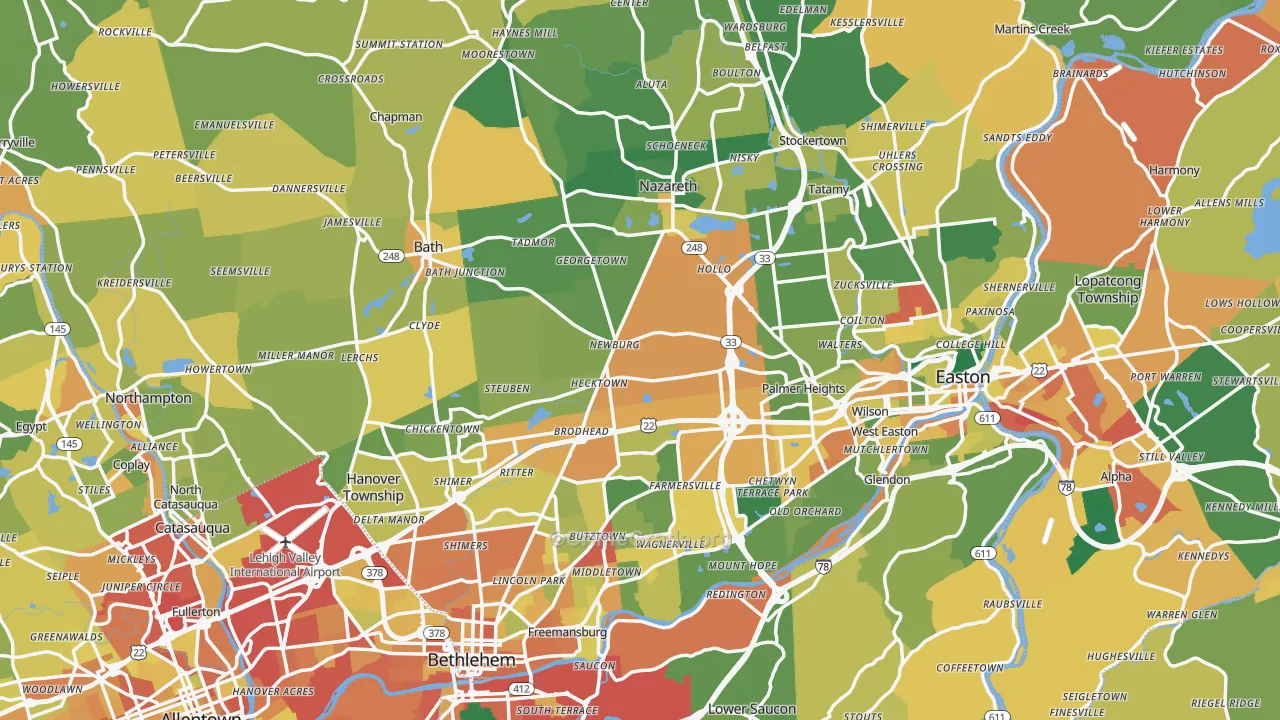 Northampton County, PA Map of Burglary Rates