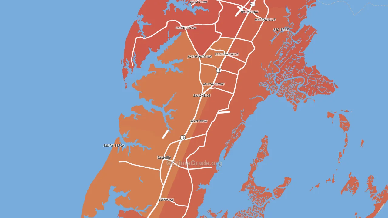 Northampton County, VA Map of Burglary Rates