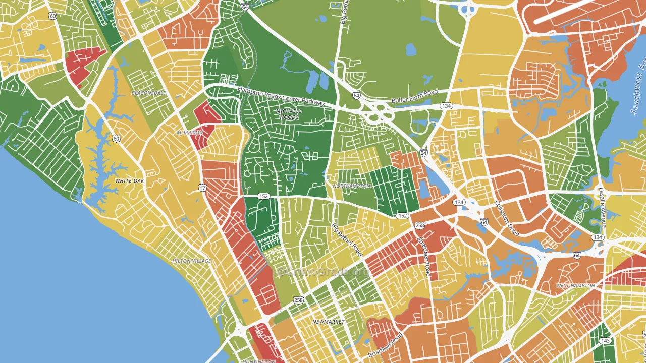 Northampton, Hampton, VA Map of Burglary Rates