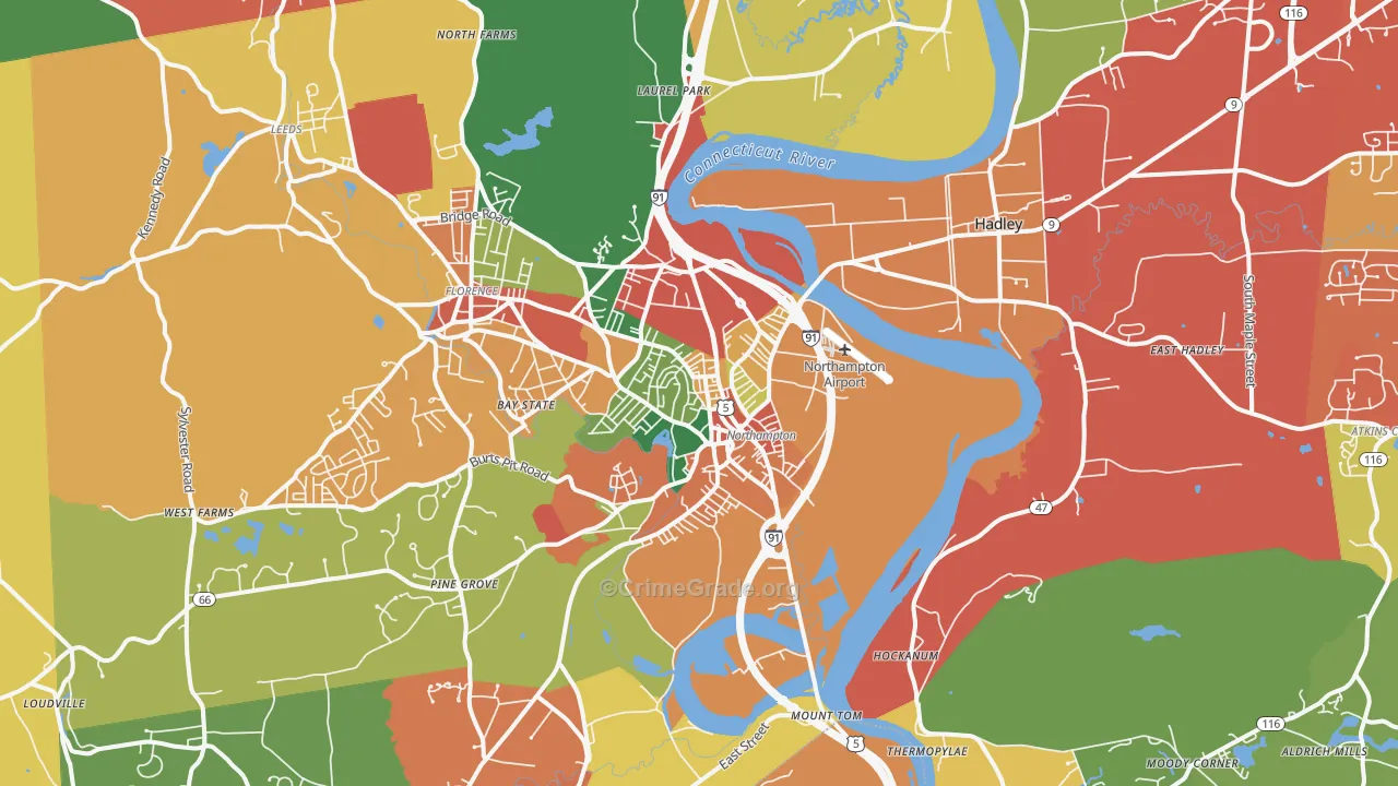 Northampton, MA Map of Burglary Rates