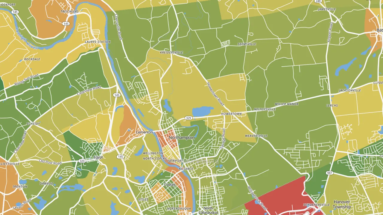 Northampton, PA Map of Burglary Rates