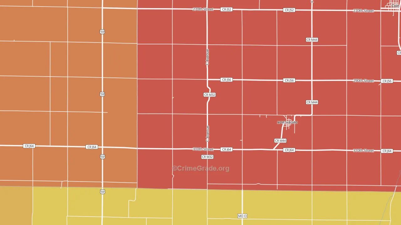 Northboro, IA Map of Burglary Rates