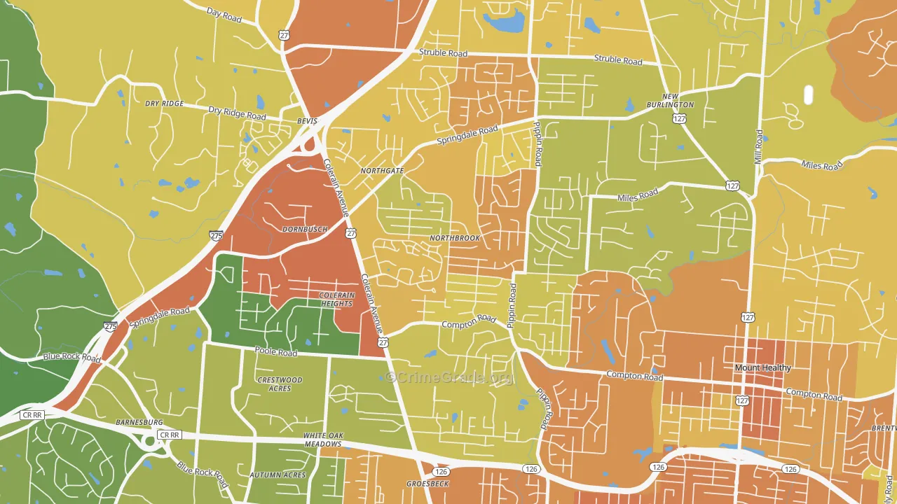 Northbrook, Cincinnati, OH Map of Burglary Rates