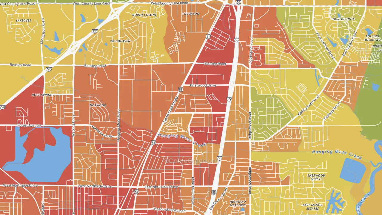 Northbrook, Jackson, MS Map of Burglary Rates