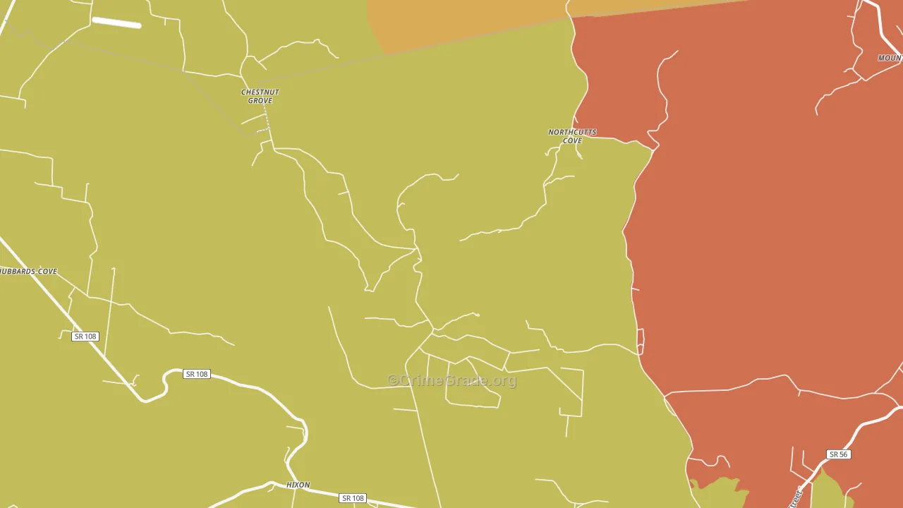 Northcutts Cove, TN Map of Burglary Rates