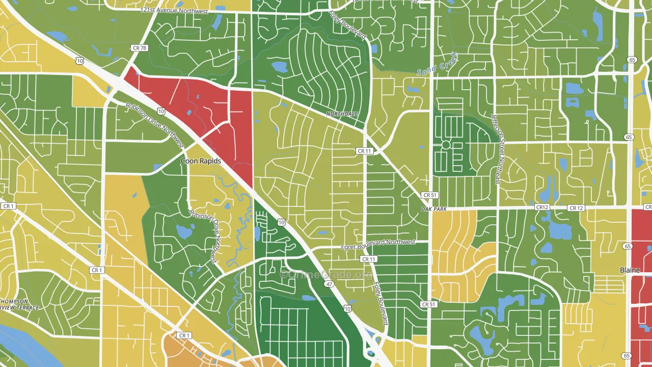 Northdale, Coon Rapids, MN Map of Burglary Rates