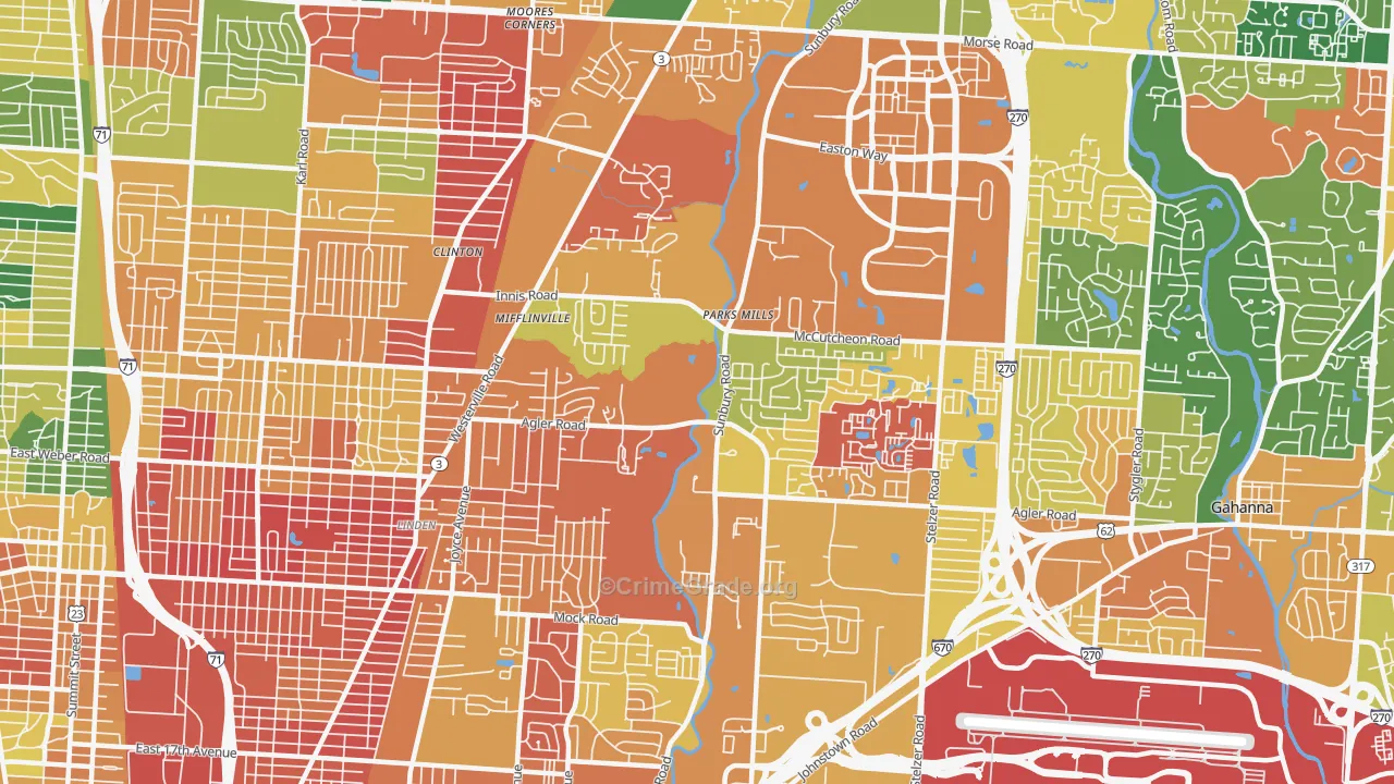 Northeast, Columbus, OH Map of Burglary Rates