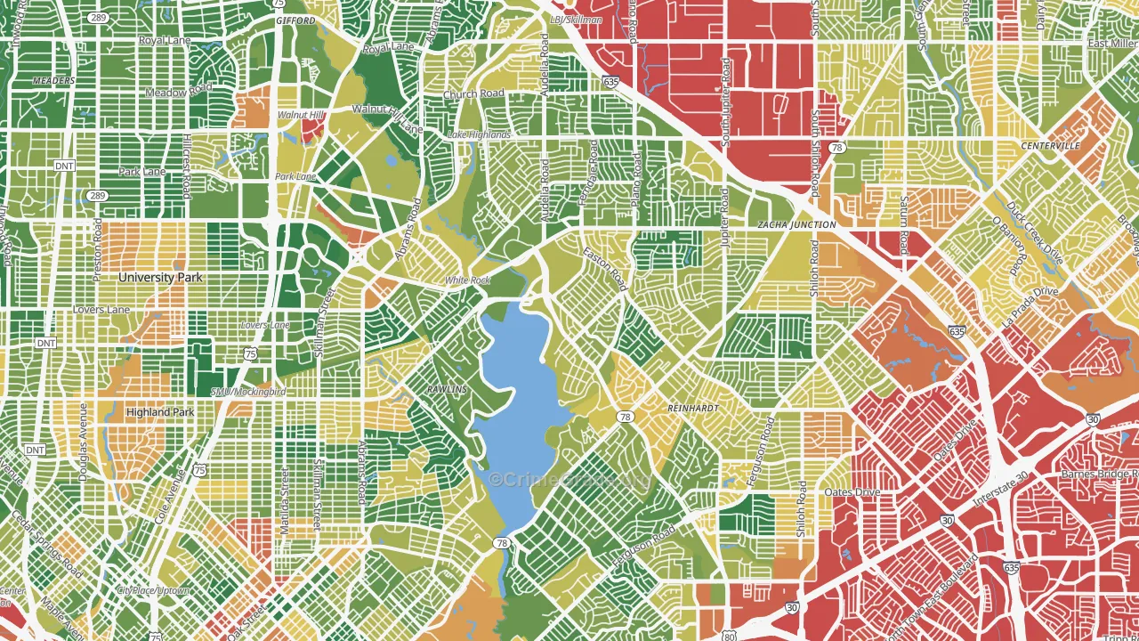 Northeast Dallas-White Rock, Dallas, TX Map of Burglary Rates