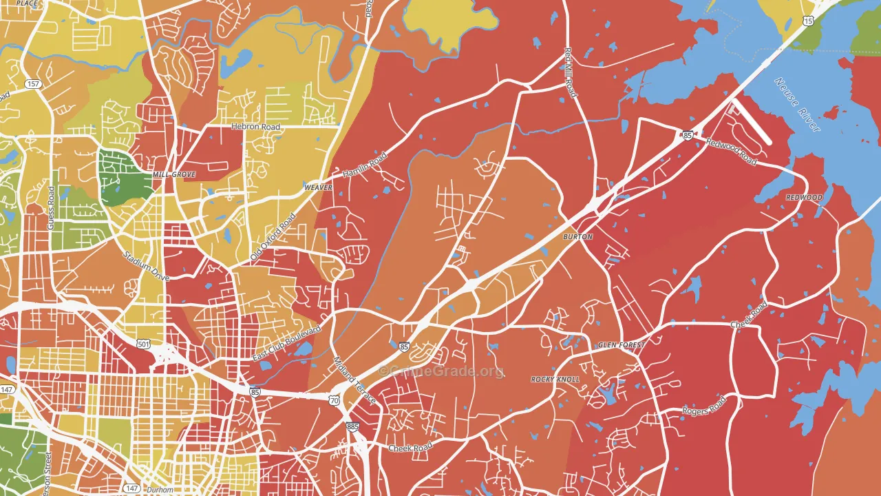Northeast Durham, Durham, NC Map of Burglary Rates