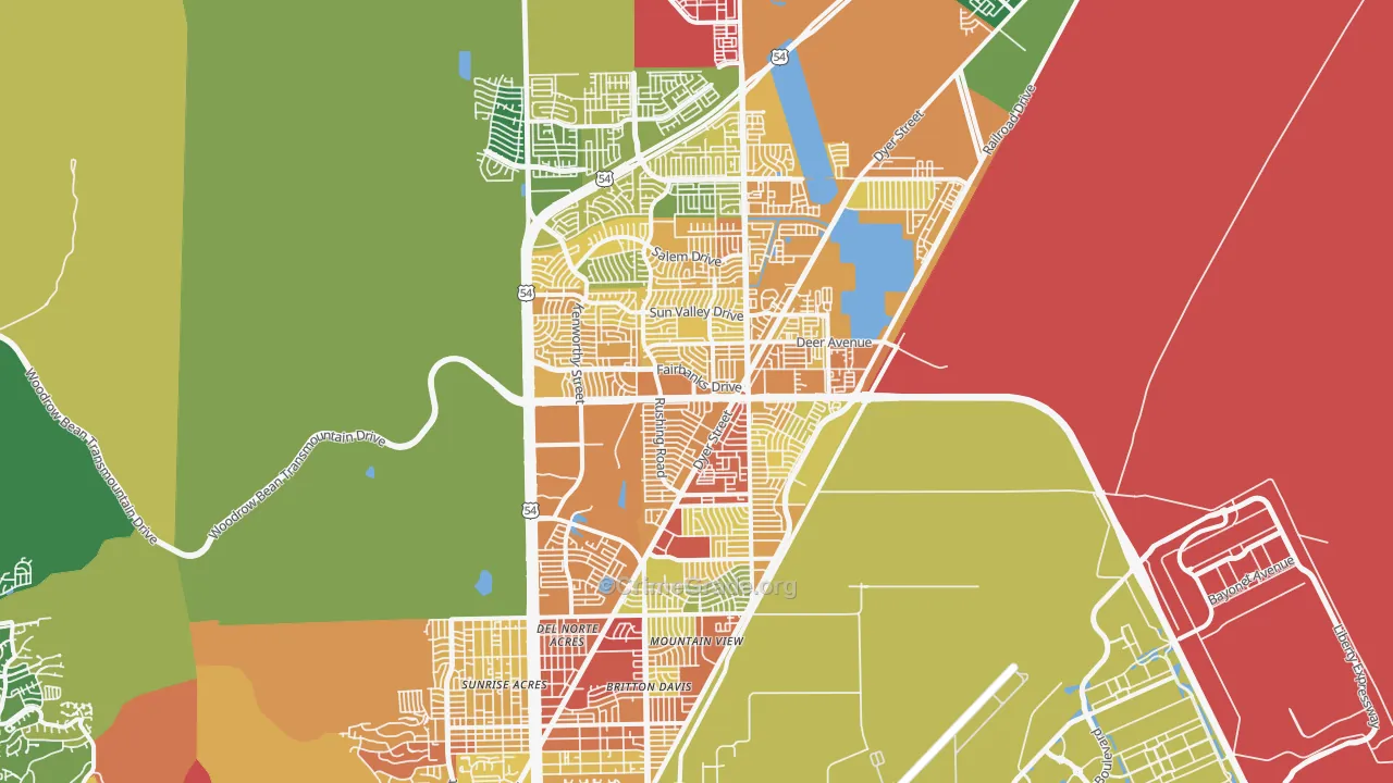 Northeast, El Paso, TX Map of Burglary Rates