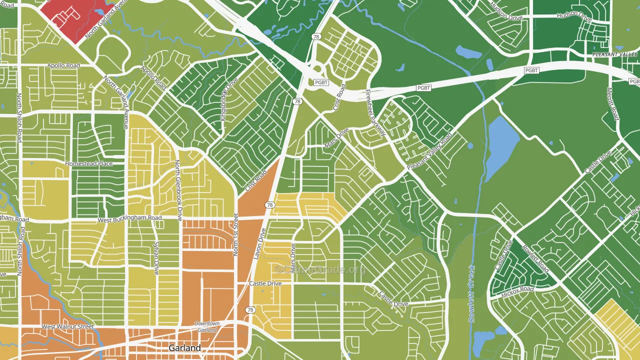 Northeast Garland, Garland, TX Map of Burglary Rates