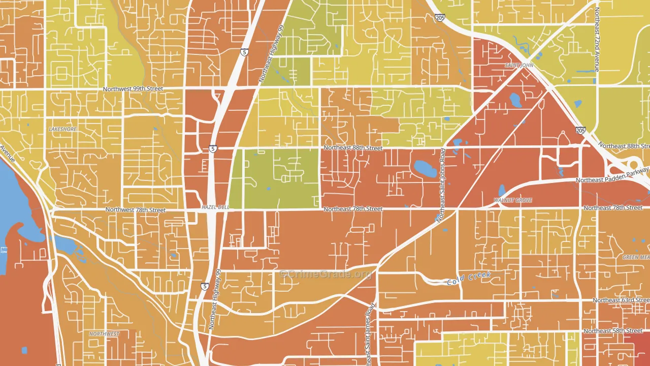 Northeast Hazel Dell, Hazel Dell, WA Map of Burglary Rates