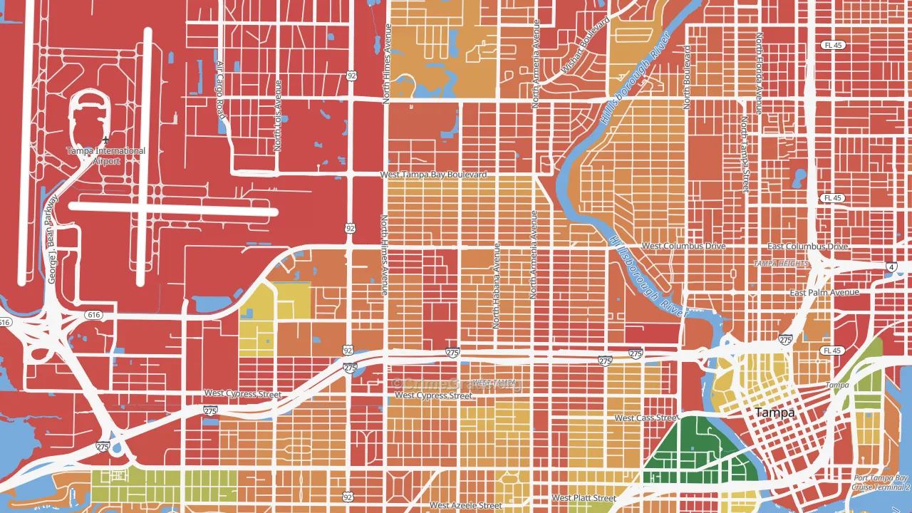 Northeast MacFarlane, Tampa, FL Map of Burglary Rates