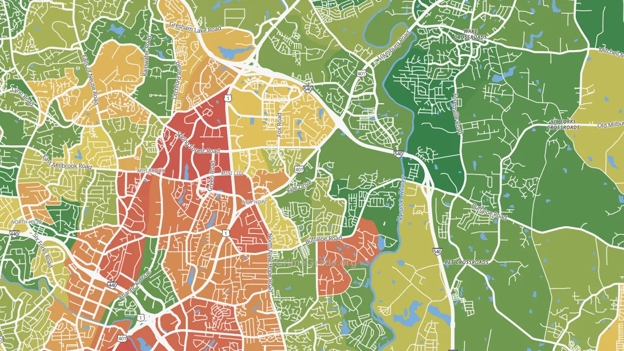 Northeast Raleigh, Raleigh, NC Map of Burglary Rates