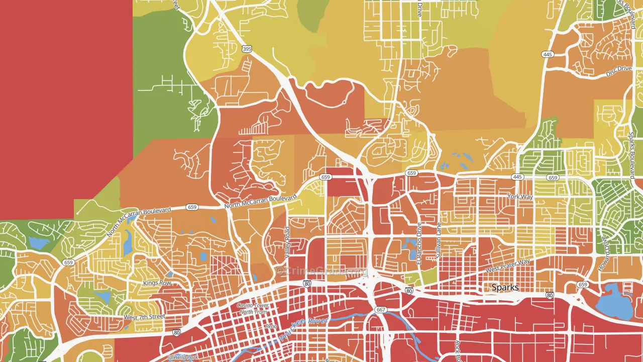 Northeast, Reno, NV Map of Burglary Rates