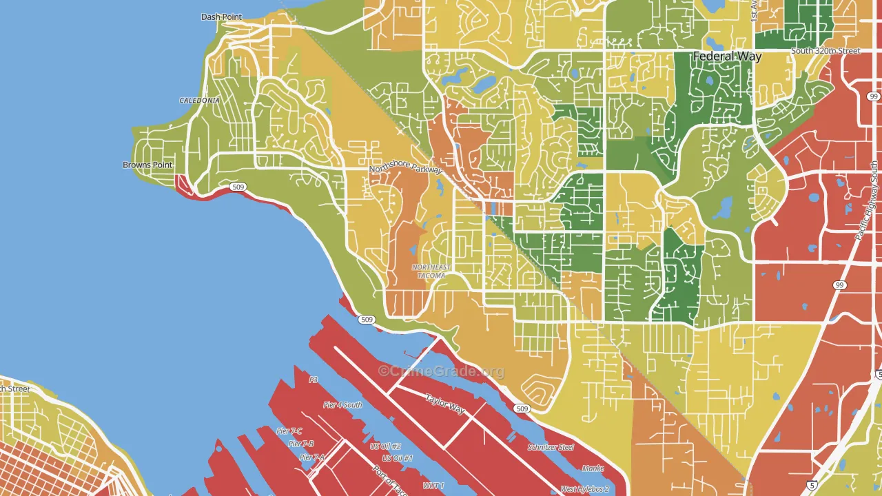 Northeast Tacoma, Tacoma, WA Map of Burglary Rates