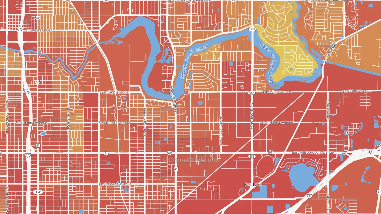 Northeast, Tampa, FL Map of Burglary Rates
