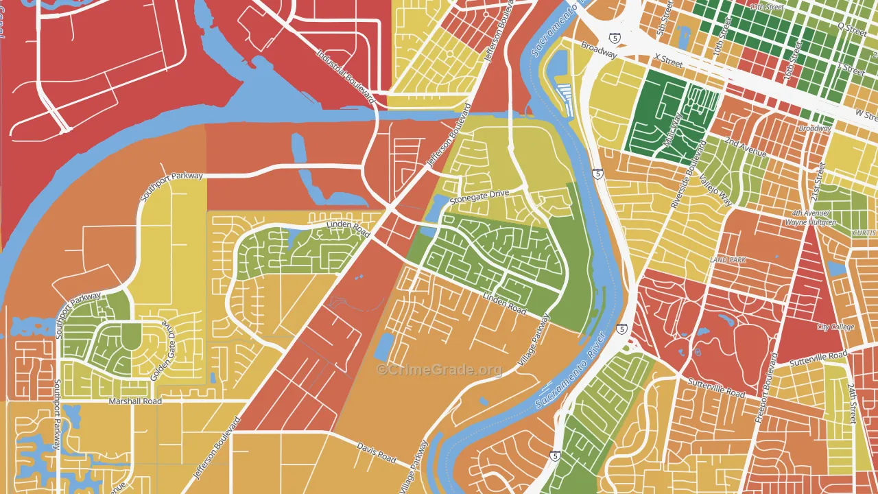 Northeast Village, West Sacramento, CA Map of Burglary Rates