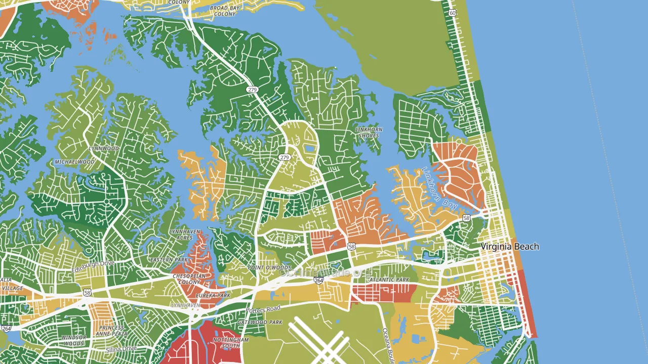 Northeast, Virginia Beach, VA Map of Burglary Rates