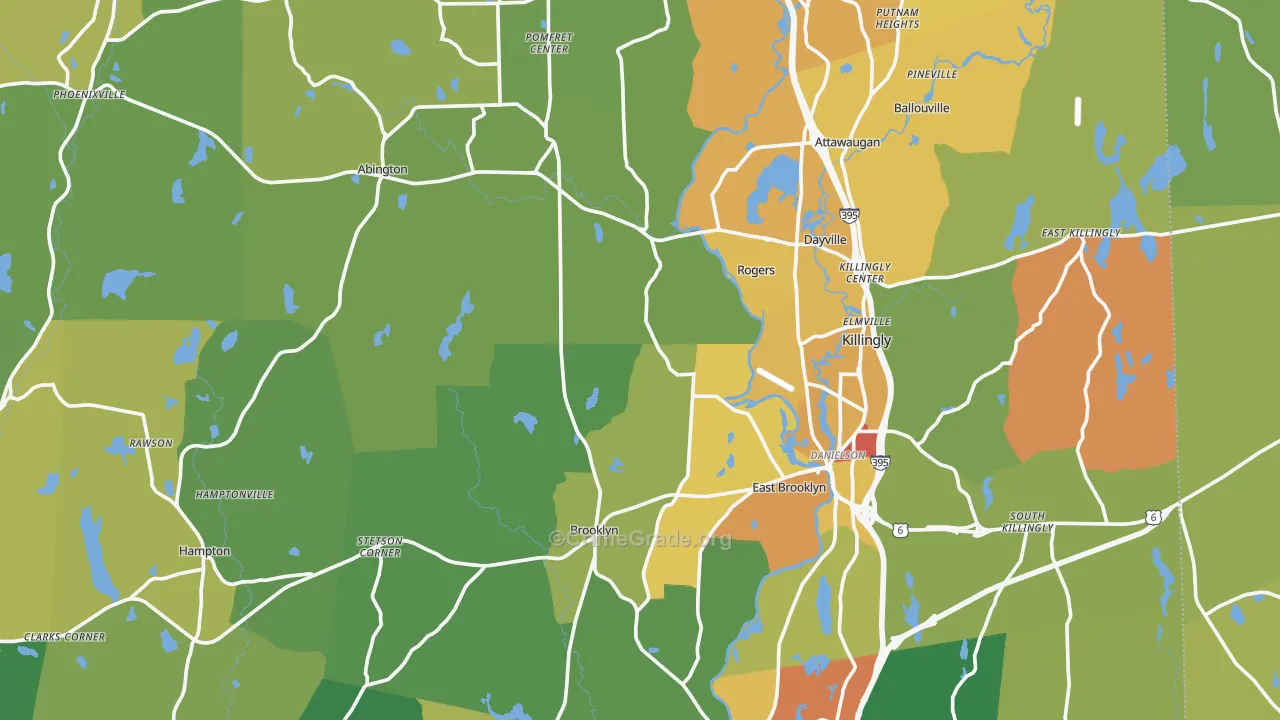 Northeastern Connecticut Planning Region, CT Map of Burglary Rates