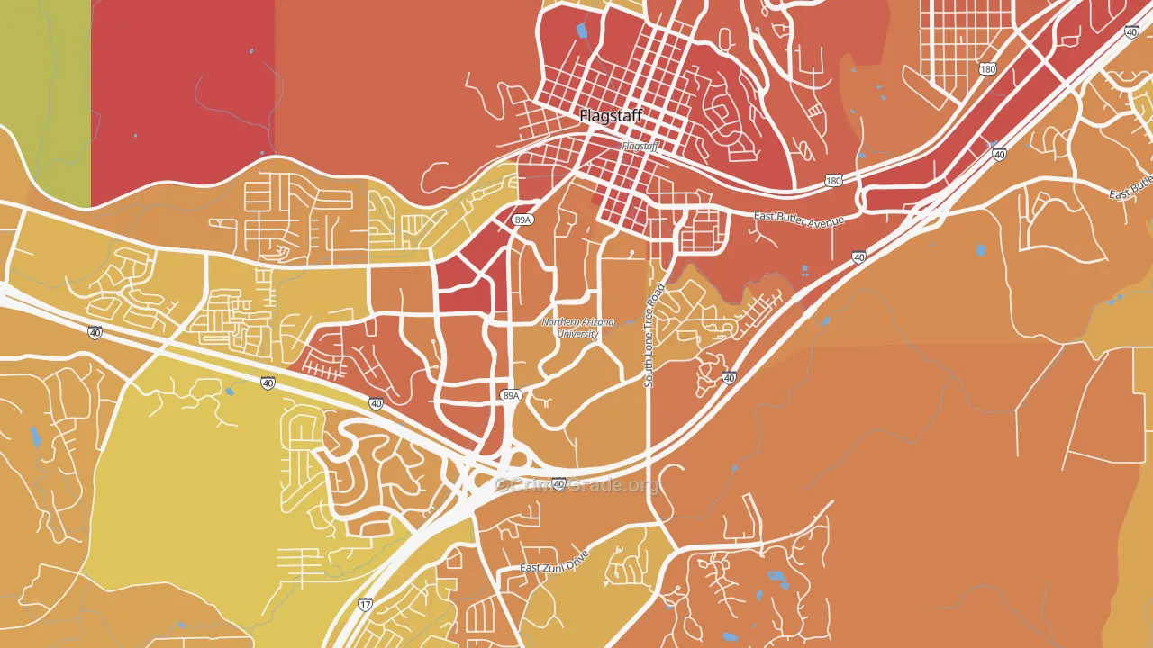 Northern Arizona University, Flagstaff, AZ Map of Burglary Rates