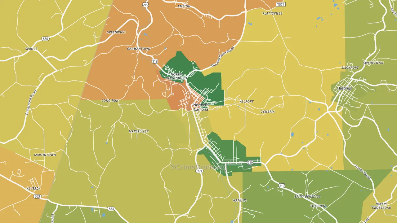 Northern Cambria, PA Map of Burglary Rates