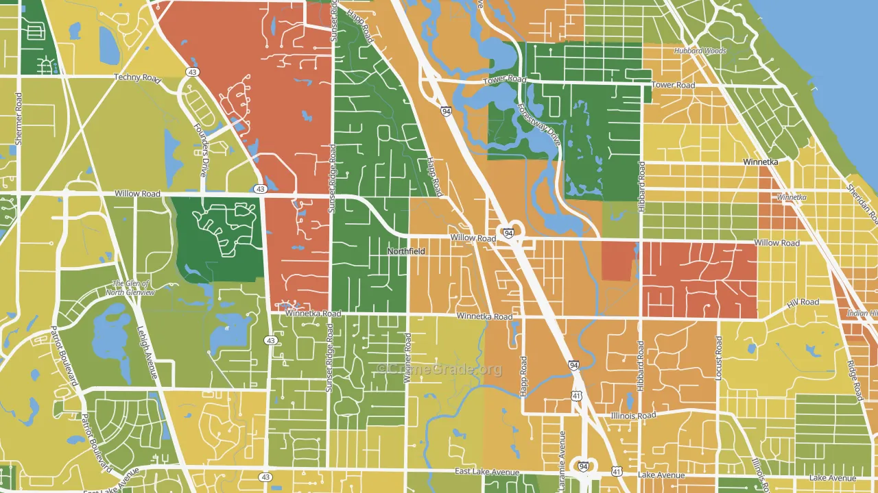 Northfield, IL Map of Burglary Rates