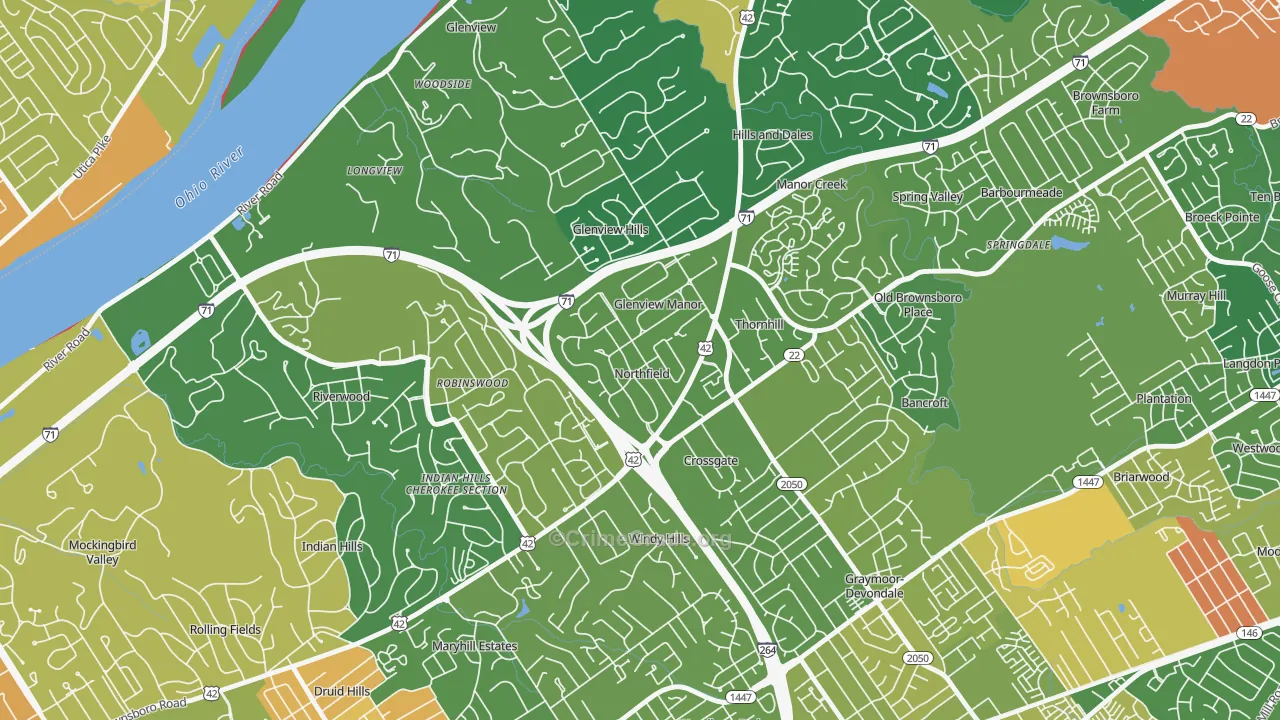 Northfield, KY Map of Burglary Rates