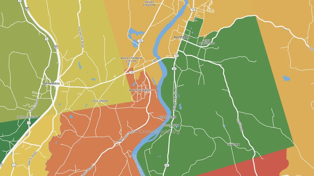 Northfield, MA Map of Burglary Rates