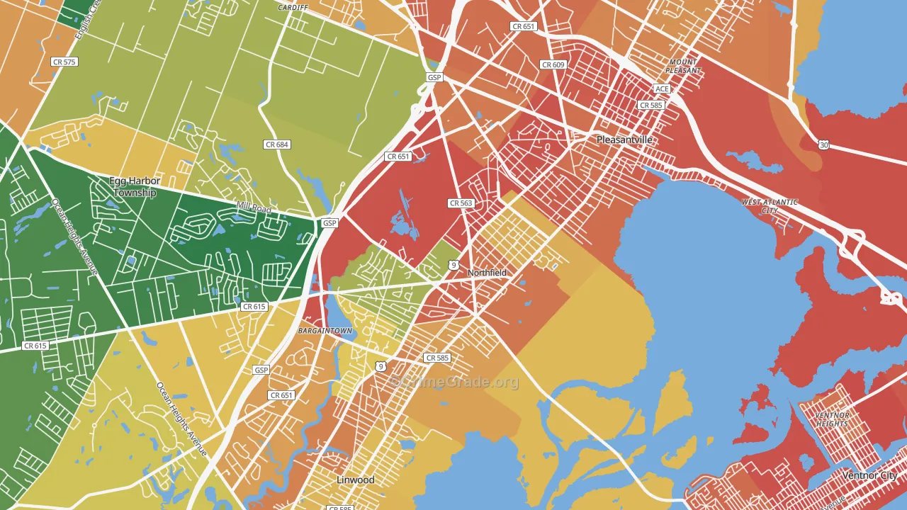 Northfield, NJ Map of Burglary Rates