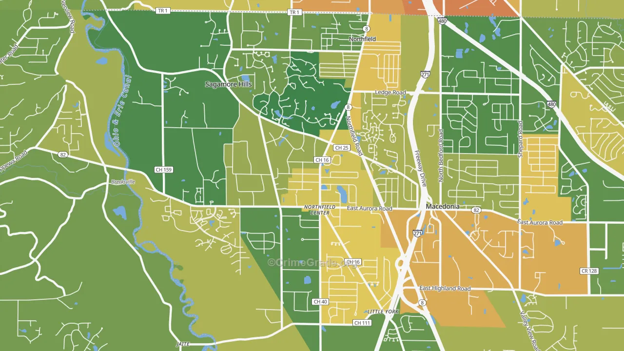 Northfield, OH Map of Burglary Rates