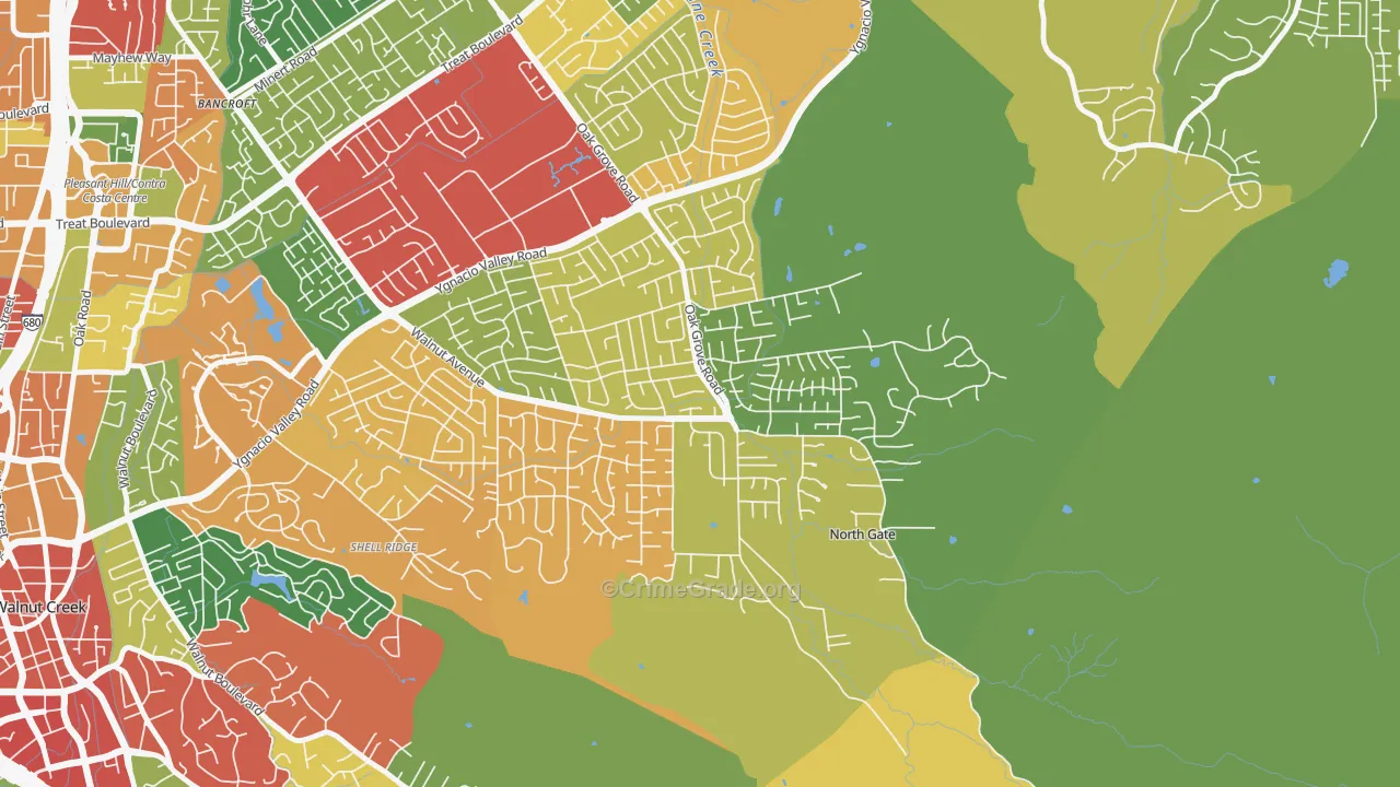 Northgate Area, Walnut Creek, CA Map of Burglary Rates