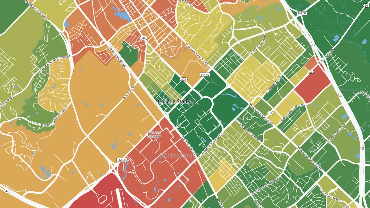 Northgate, College Station, TX Map of Burglary Rates