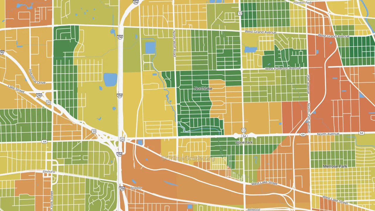 Northlake, IL Map of Burglary Rates