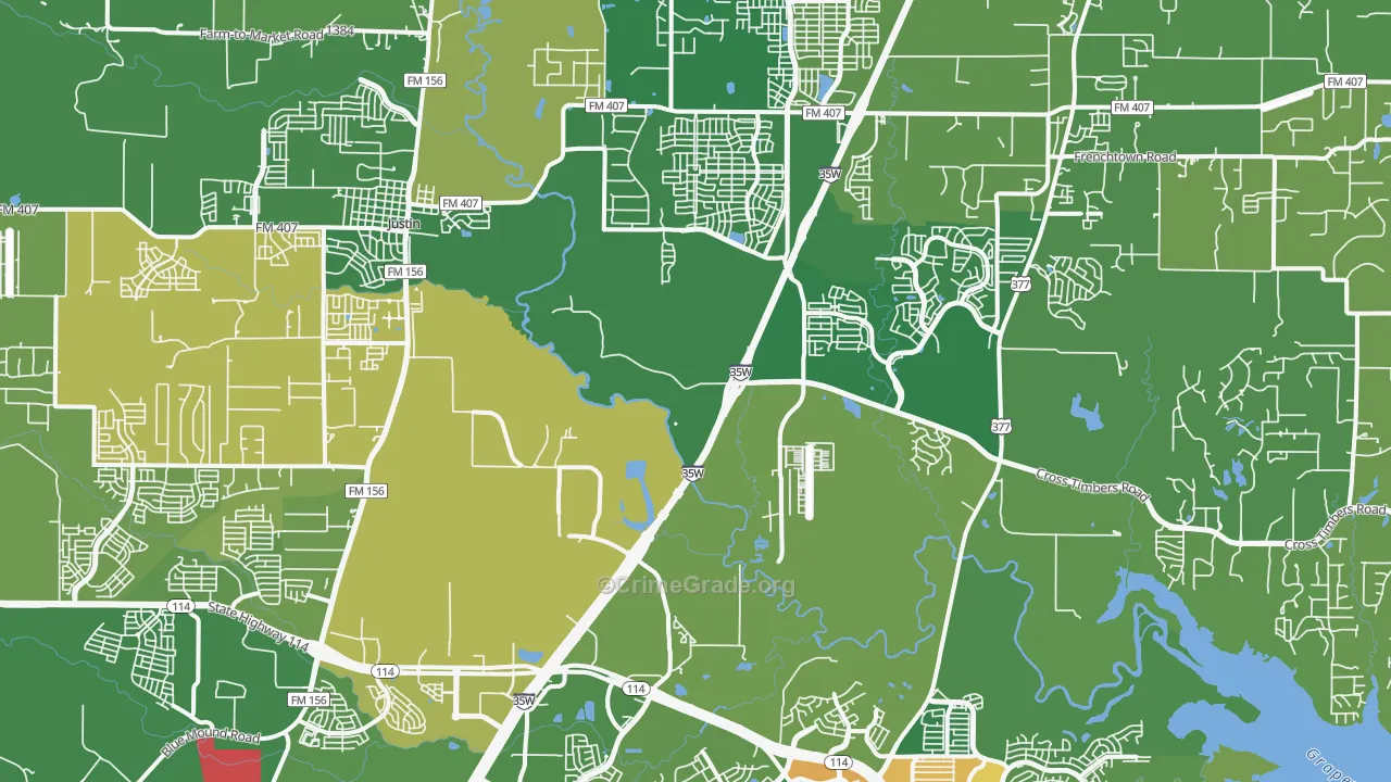 Northlake, TX Map of Burglary Rates