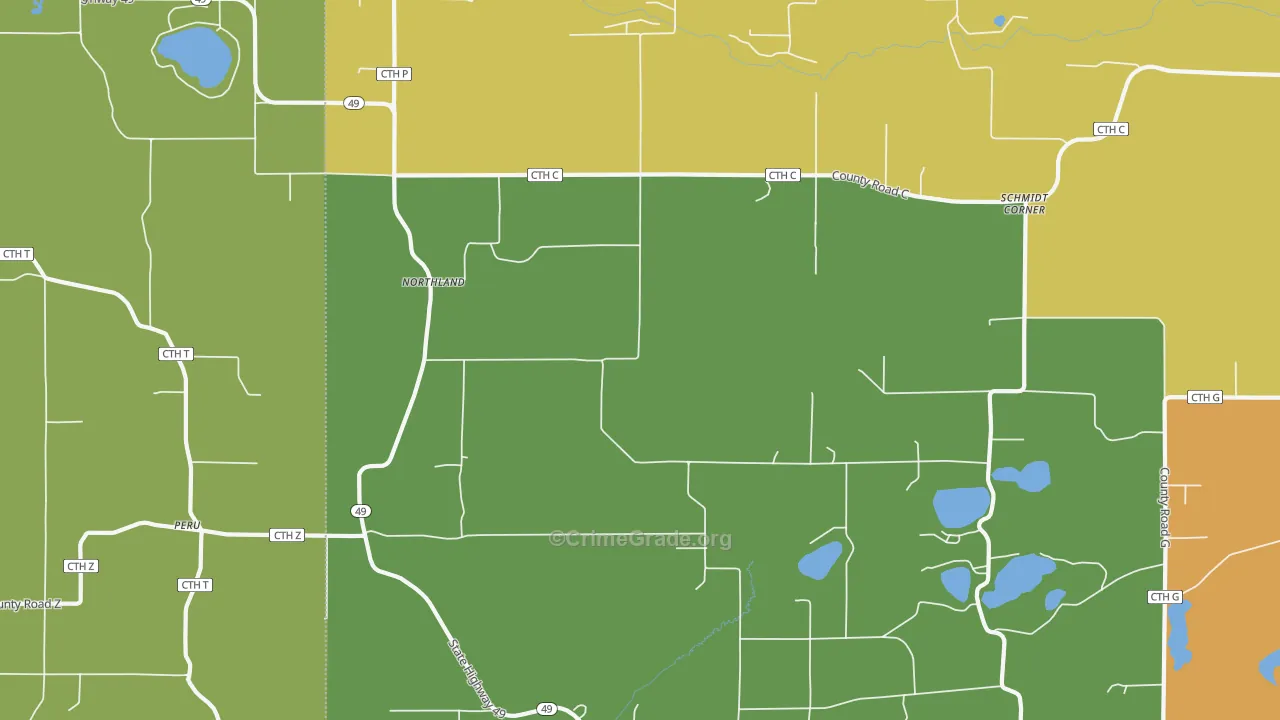 Northland, WI Map of Burglary Rates
