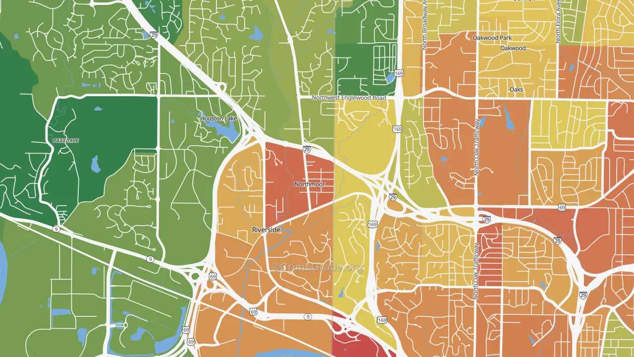 Northmoor, MO Map of Burglary Rates