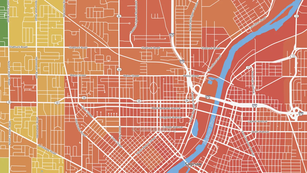 Northmoor, Saginaw, MI Map of Burglary Rates