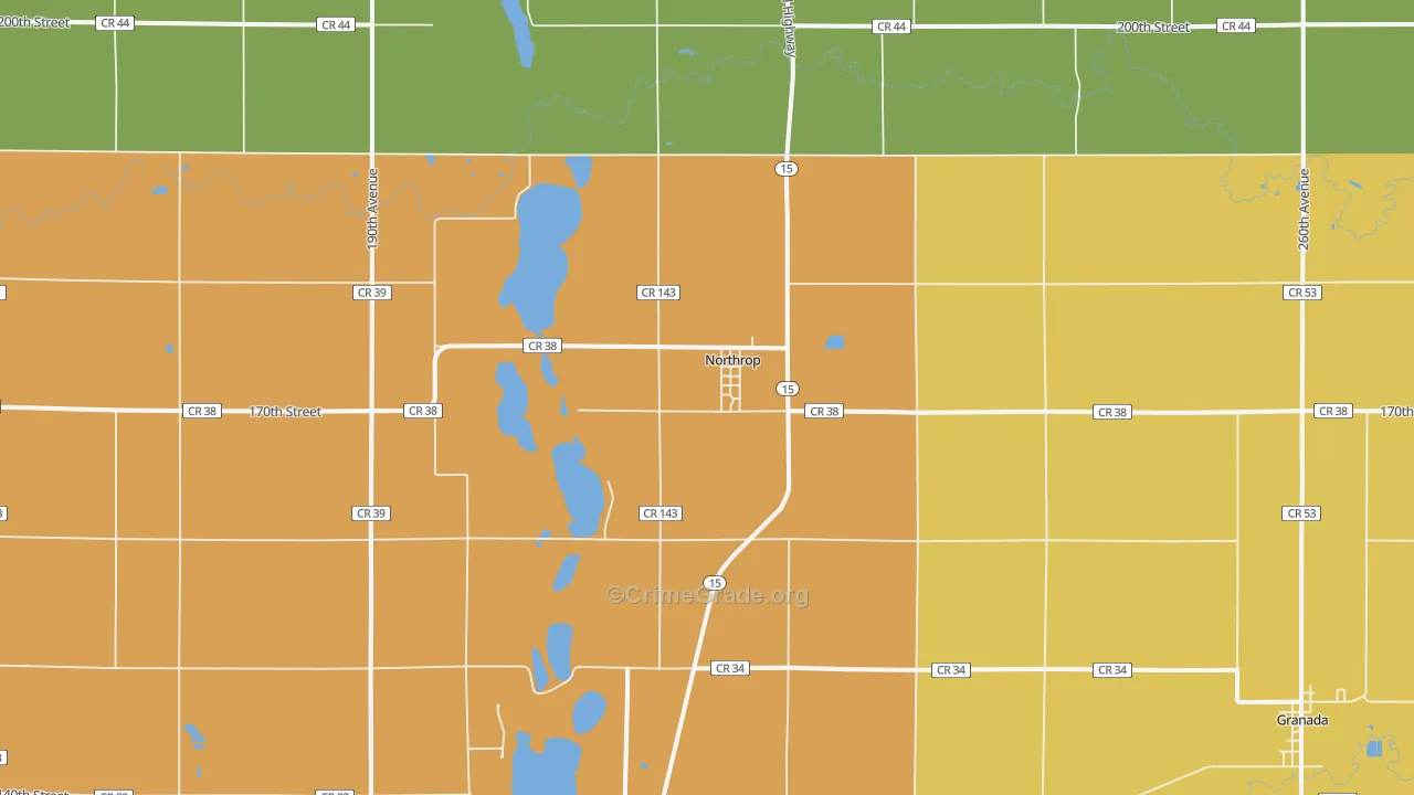Northrop, MN Map of Burglary Rates