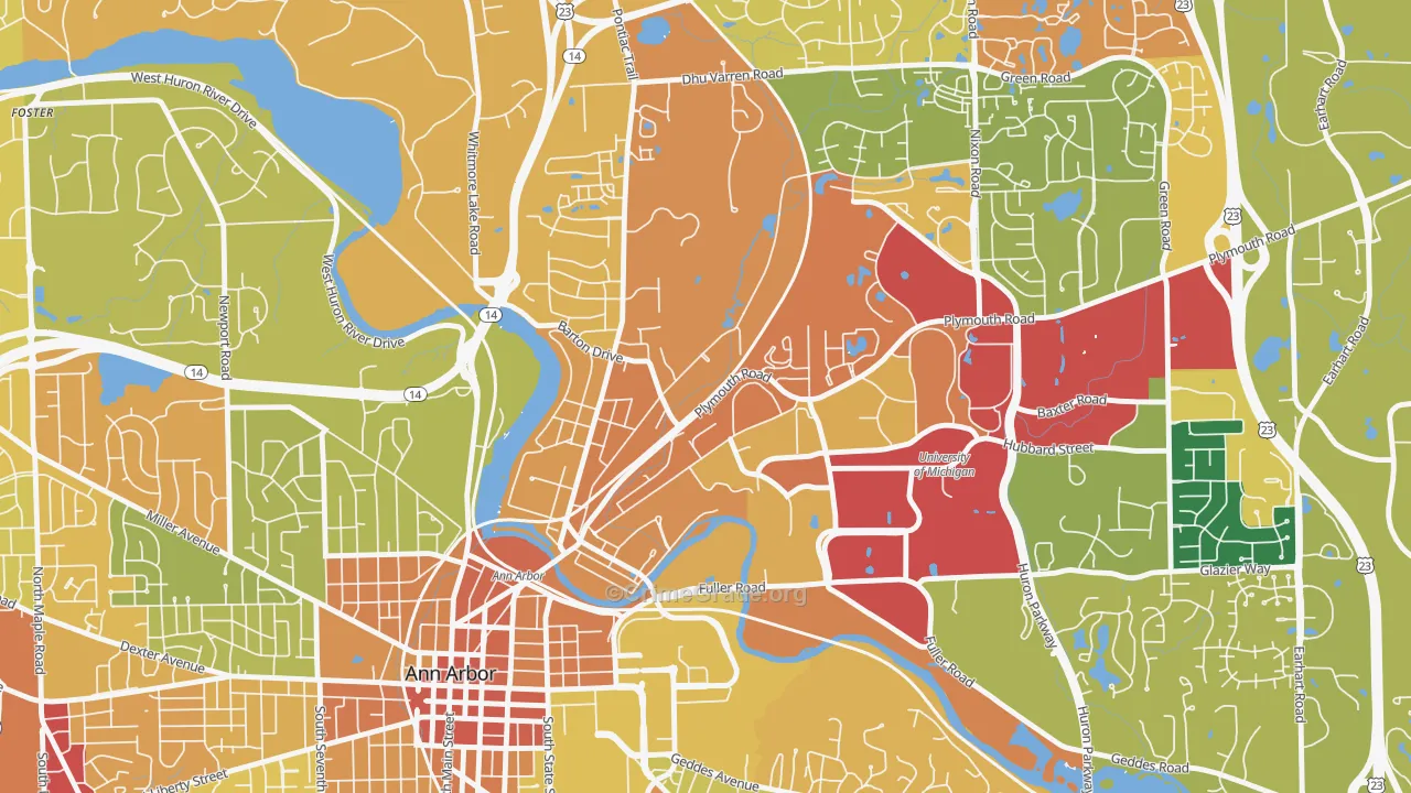 Northside Ann Arbor, Ann Arbor, MI Map of Burglary Rates