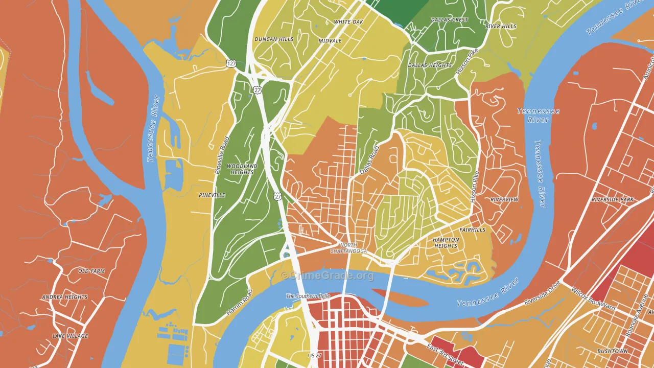 Northside Community, Chattanooga, TN Map of Burglary Rates
