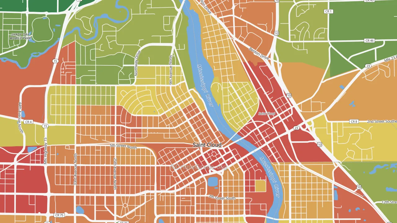Northside Hester Park, St. Cloud, MN Map of Burglary Rates