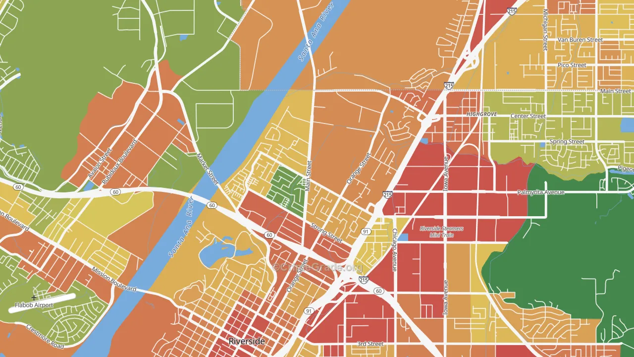 Northside, Riverside, CA Map of Burglary Rates
