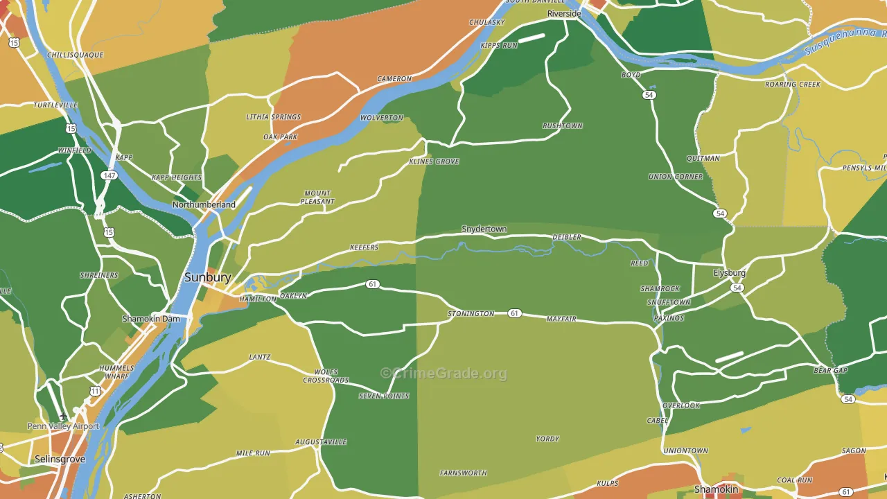Northumberland County, PA Map of Burglary Rates