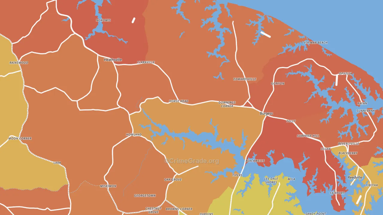 Northumberland County, VA Map of Burglary Rates