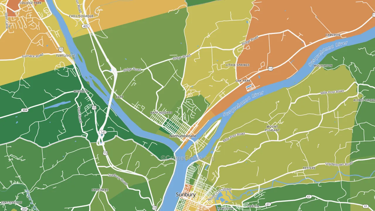 Northumberland, PA Map of Burglary Rates