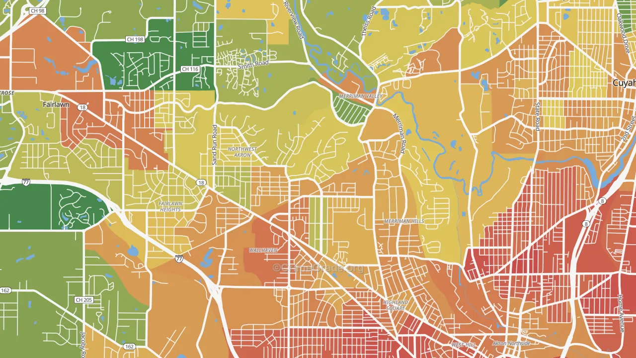 Northwest Akron, Akron, OH Map of Burglary Rates