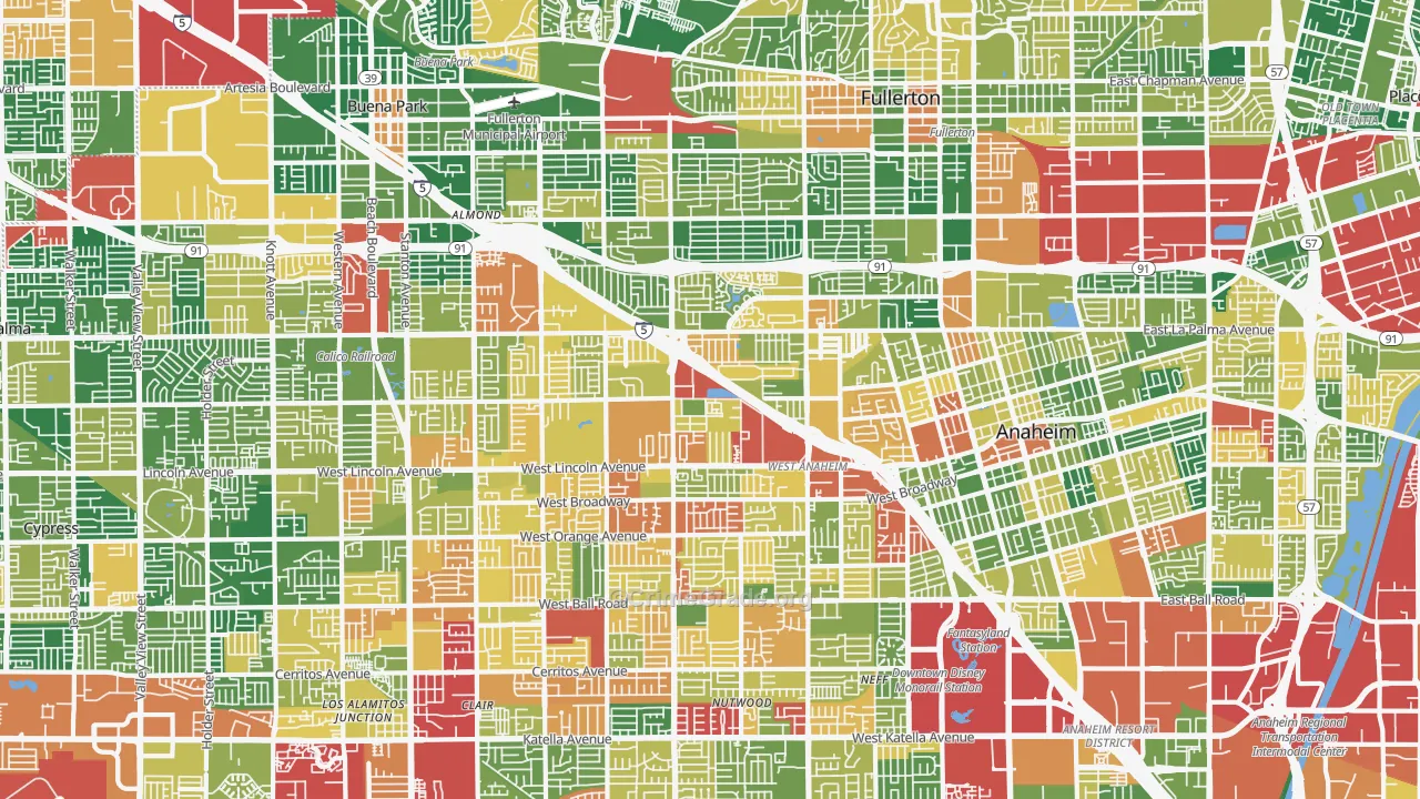 Northwest, Anaheim, CA Map of Burglary Rates
