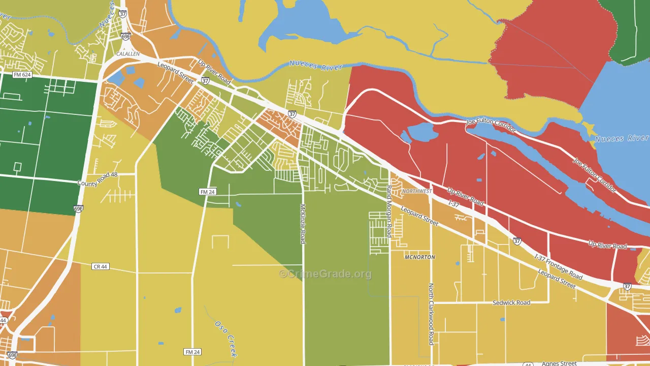 Northwest Corpus Christi, Corpus Christi, TX Map of Burglary Rates