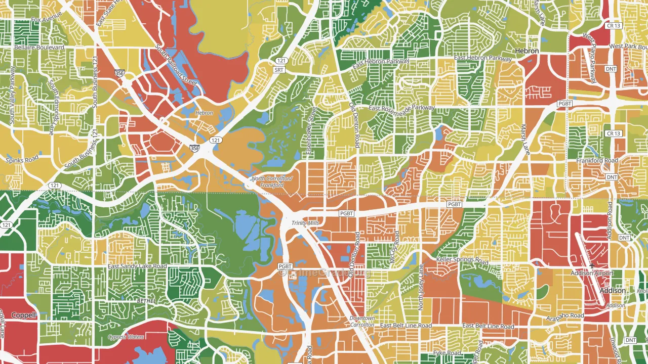 Northwest Dallas, Dallas, TX Map of Burglary Rates